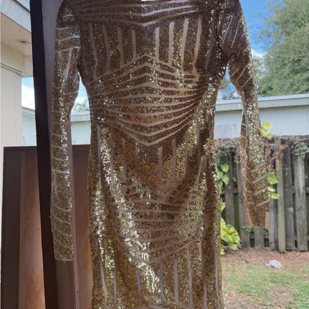 Boohoo Gold Sequin Long Sleeve Dress